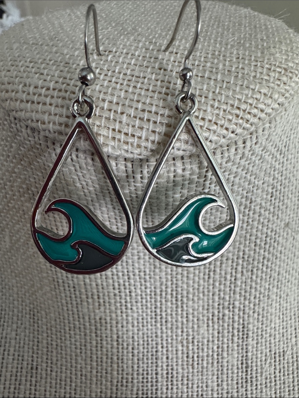 Curling Wave Earrings in Teal and Dark Teal - Women's Jewelry
